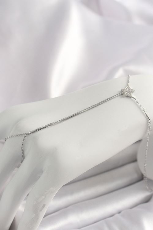 YRTCL Pirinç Gümüş Renk Su Yolu Zirkon Taşlı Yıldız Model Kadın Şahmeran