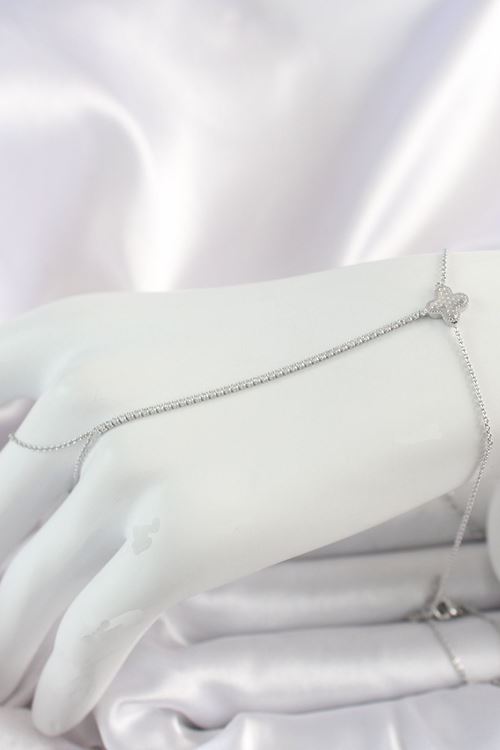 YRTCL Pirinç Gümüş Renk Su Yolu Zirkon Taşlı İşlemeli Yonca Model Kadın Şahmeran