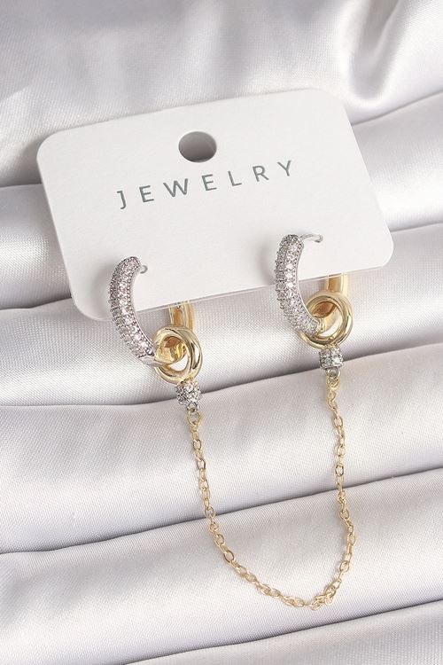 YRTCL Pirinç Mix Renk Zirkon Taşlı Sallantı Zincir Model Kadın Küpe