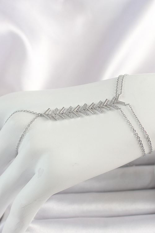 YRTCL Pirinç Gümüş Renk Zirkon Taşlı V Model Kadın Şahmeran