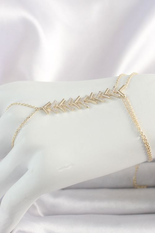 YRTCL Pirinç Gold Renk Zirkon Taşlı V Model Kadın Şahmeran