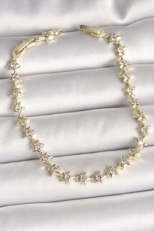 YRTCL Pirinç Gold Renk Zirkon Taşlı Yıldız Model VIP Seri Kadın Bileklik