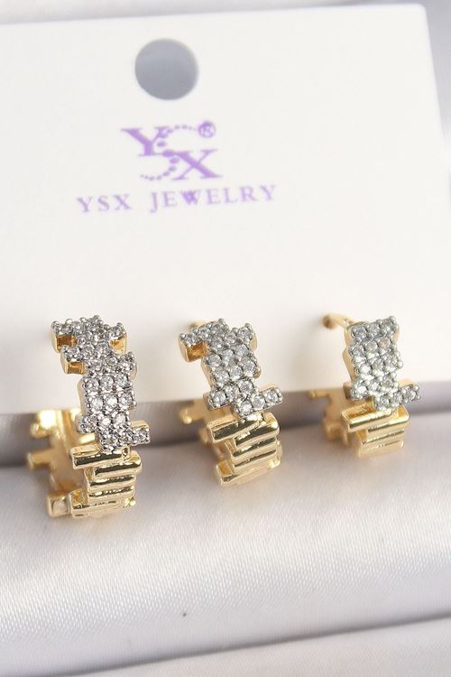 YRTCL Pirinç Gold Renk Zirkon Taşlı Dorika Model 3'Lü Kadın Kombin Küpe