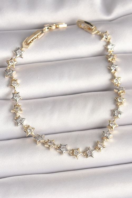 YRTCL Pirinç Mix Renk Zirkon Taşlı Yıldız Model VIP Seri Kadın Bileklik