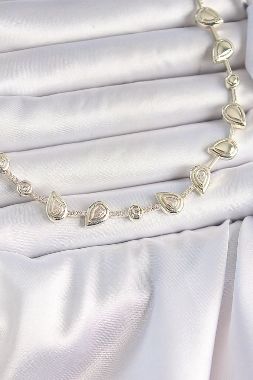 YRTCL Pirinç Gold Renk Zirkon Taşlı Damla Model VIP Seri Exclusive Kadın Kolye