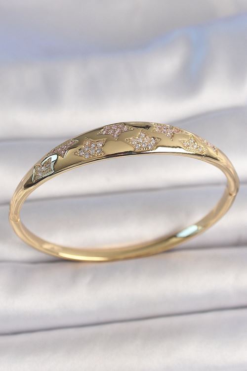 YRTCL Pirinç Gold Renk Zirkon Taşlı Yıldız İşlemeli Kadın Kelepçe