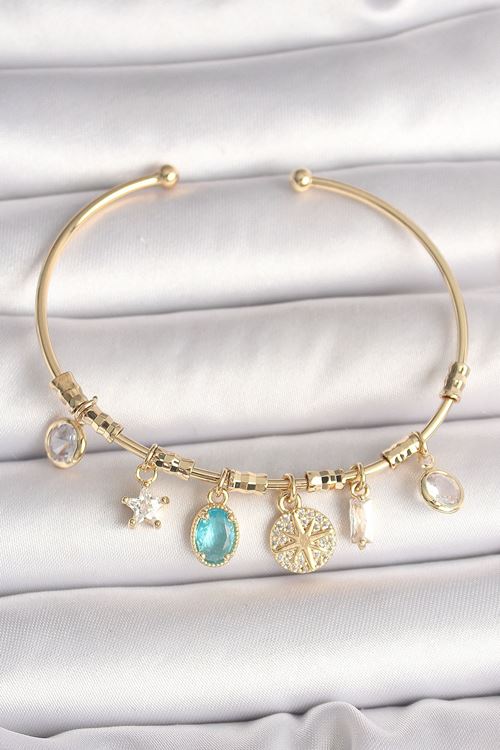 YRTCL Pirinç Gold Renk Sallantı Zirkon Taş Detaylı Pusula Figür Charm Kadın Bileklik