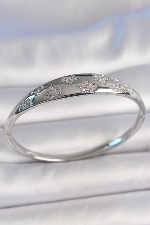 YRTCL Pirinç Gümüş Renk Zirkon Taşlı Yıldız İşlemeli Kadın Kelepçe