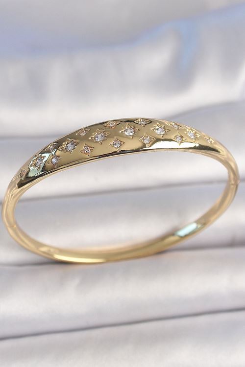 YRTCL Pirinç Gold Renk Zirkon Taşlı Yıldız İşlemeli Kadın Kelepçe