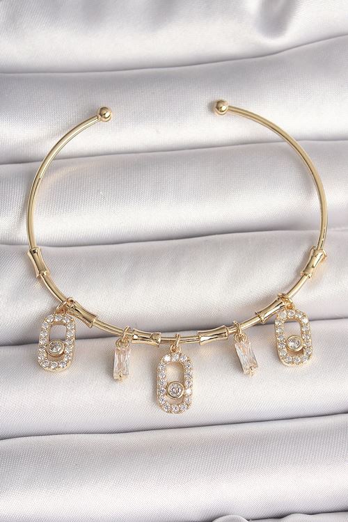 YRTCL Pirinç Gold Renk Sallantı Zirkon Taşlı Messika Figür Charm Kadın Bileklik