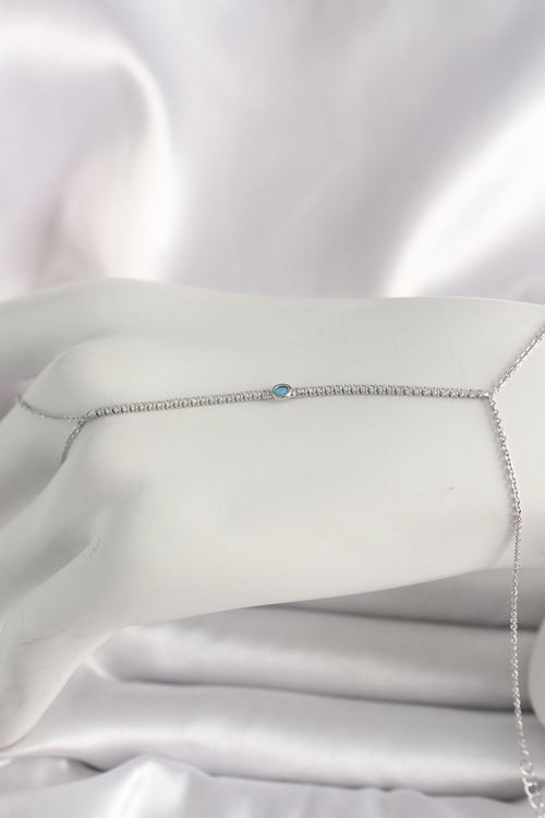 YRTCL Pirinç Gümüş Renk Su Yolu Zirkon Taşlı Mavi Taş Detaylı Kadın Şahmeran