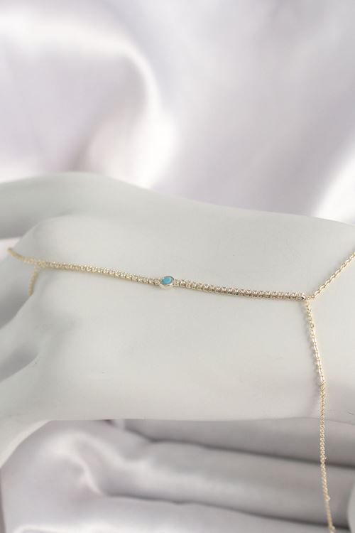 YRTCL Pirinç Gold Renk Su Yolu Zirkon Taşlı Mavi Taş Detaylı Kadın Şahmeran