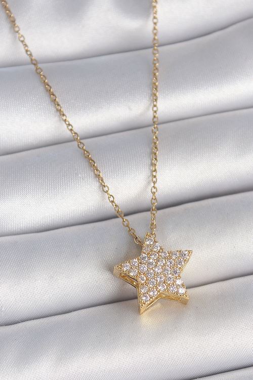 YRTCL 316L Çelik Gold Renk Zincir Zirkon Taşlı Yıldız Model Kadın Kolye