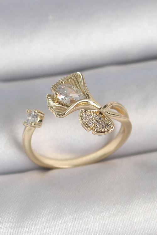 YRTCL Pirinç Gold Renk Zirkon Taşlı Deniz Kabuğu Model Ayarlanabilir Kadın Yüzük