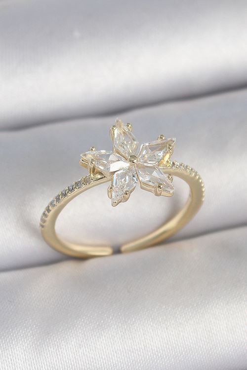 YRTCL Pirinç Gold Renk Zirkon Taşlı Yıldız Model Ayarlanabilir Kadın Yüzük