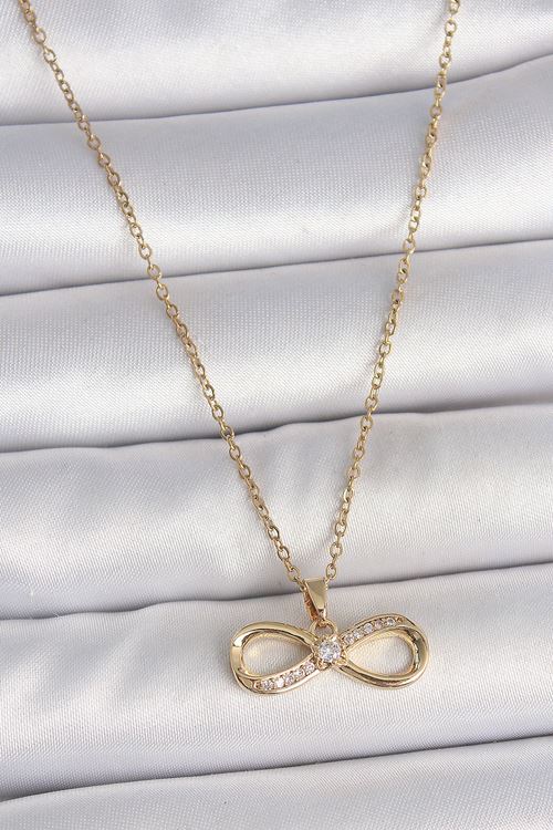 YRTCL 316L Çelik Gold Renk Zincir Zirkon Taşlı Sonsuzluk Model Kadın Kolye