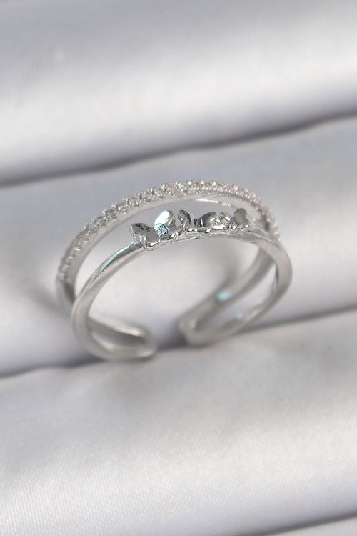 YRTCL Pirinç Gümüş Renk 2'Li Zirkon Taş Detaylı Kelebek Figür Ayarlanabilir Model Kadın Yüzük