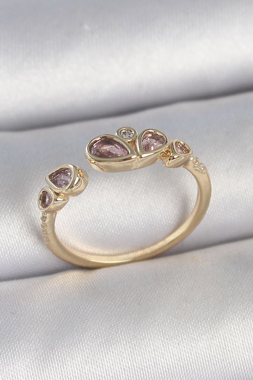 YRTCL Pirinç Gold Renk Pembe Damla Zirkon Taşlı Ayarlanabilir Kadın Yüzük