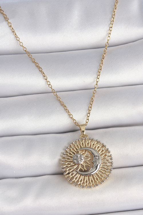 YRTCL 316L Çelik Gold Renk Mix Renk Ay Güneş Model Kadın Kolye