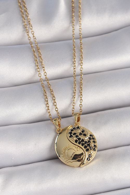 YRTCL 316L Çelik Gold Renk Zincir Zirkon Taşlı Ying Yang Model Gün Batımı İşlemeli Arkadaşlık Kadın Kolye