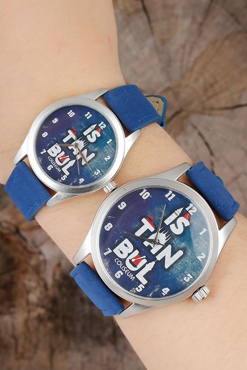 YRTCL İstanbul Tasarım Lacivert Deri Kordonlu Sevgili Saatleri