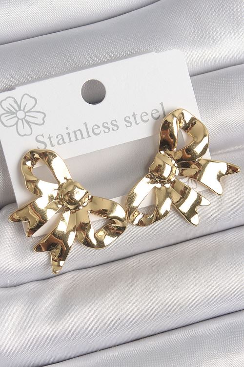 YRTCL 316 Çelik Gold Renk Kurdele Plaka Model Kadın Küpe