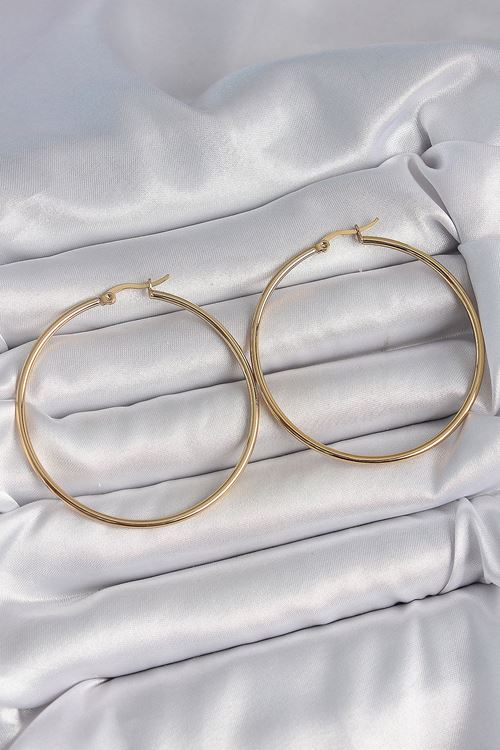 YRTCL 316 Çelik Gold Renk 53 mm Halka Model Kadın Küpe