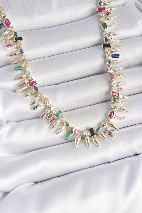 YRTCL Pirinç Gold Renk Zirkon Taşlı Diken Model VIP Seri Kadın Kolye