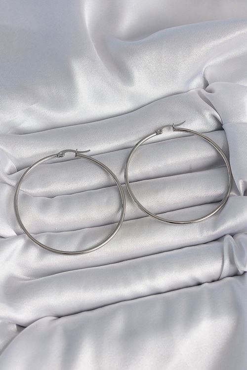 YRTCL 316 Çelik Gümüş Renk 53 mm Halka Model Kadın Küpe