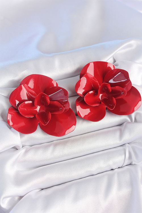 YRTCL Pirinç Kırmızı Renk Gül Model Kadın Küpe