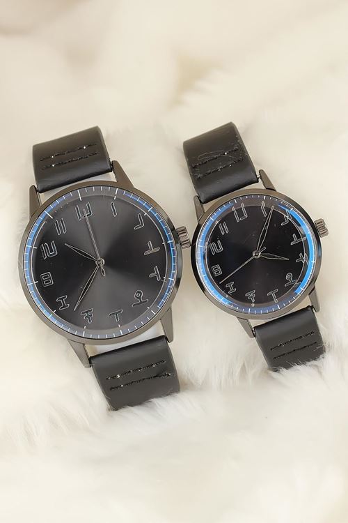 YRTCL Siyah Deri Kordonlu Füme Renk Metal Kasa Sevgili Saatleri