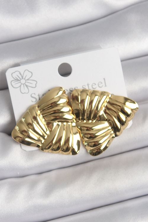 YRTCL 316 Çelik Gold Renk İşlemeli Üçgen Model Kadın Küpe
