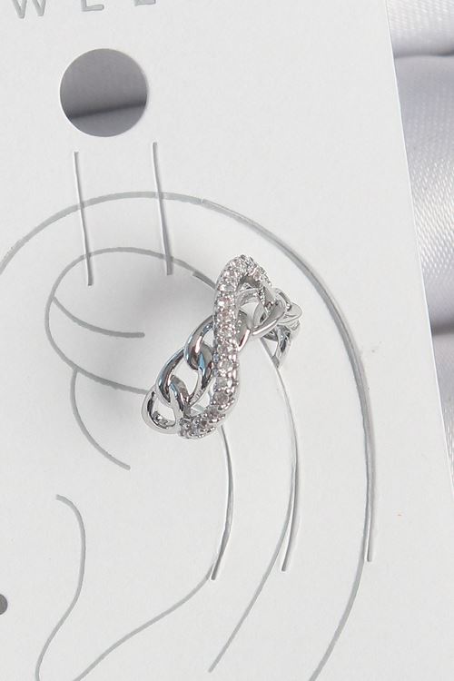 YRTCL Pirinç Gümüş Renk Zirkon Taşlı Zincir Sonsuzluk Model Kadın Kıkırdak Küpe