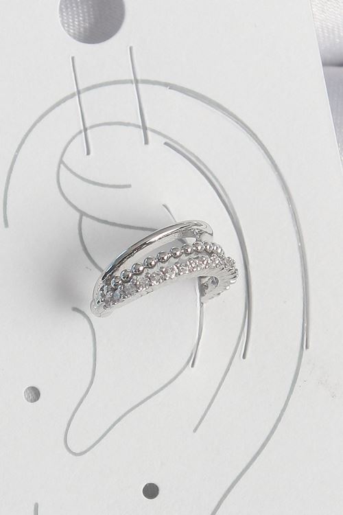 YRTCL Pirinç Gümüş Renk Zirkon Taşlı 3'Lü Sıralı Kadın Kıkırdak Küpe