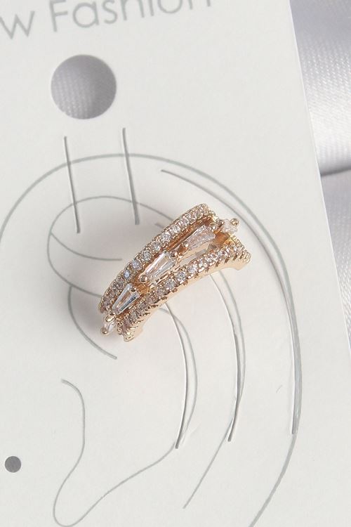 YRTCL Pirinç Gold Renk Zirkon Taşlı 3'Lü Sıralı Model Kadın Kıkırdak Küpe