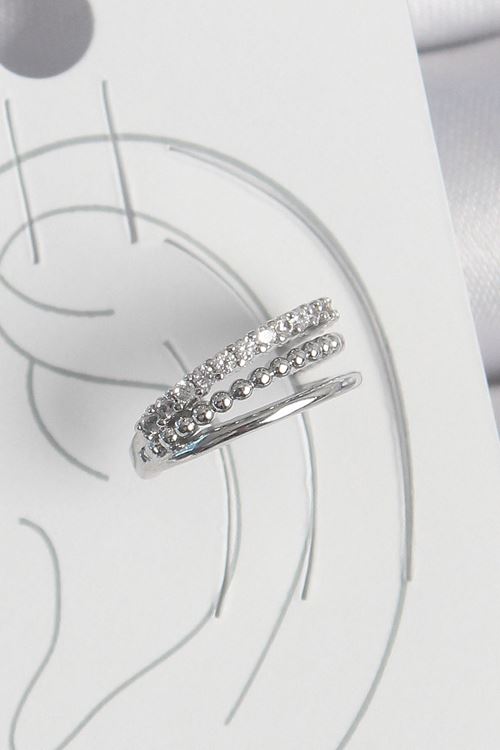 YRTCL Pirinç Gümüş Renk Zirkon Taşlı 3'Lü Sıralı Model Kadın Kıkırdak Küpe