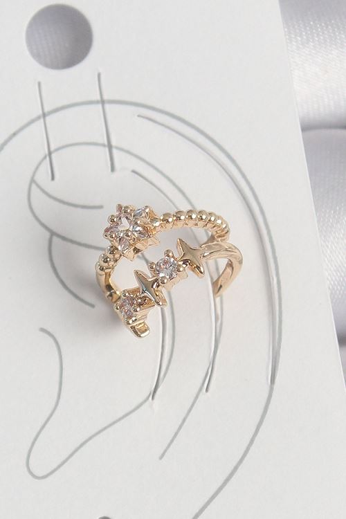 YRTCL Pirinç Gold Renk Zirkon Taşlı Yıldız Model Kadın Kıkırdak Küpe