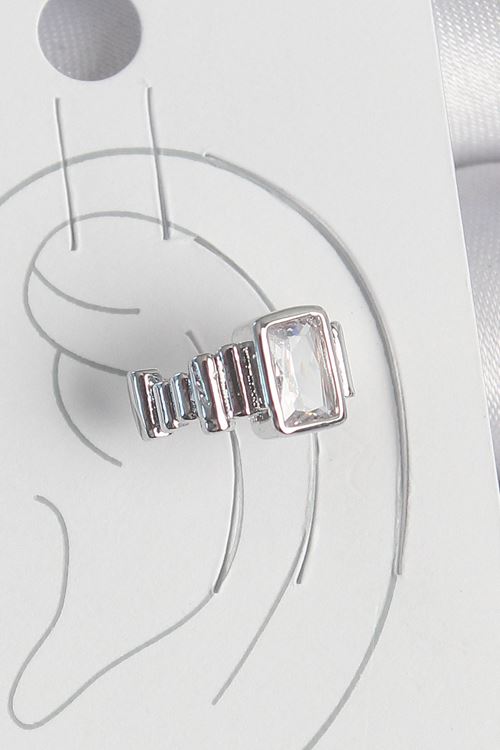 YRTCL Pirinç Gümüş Renk Kare Zirkon Taşlı Kadın Kıkırdak Model Küpe