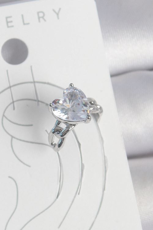 YRTCL Pirinç Gümüş Renk Zirkon Taşlı Kalp Model Kadın Kıkırdak Küpe