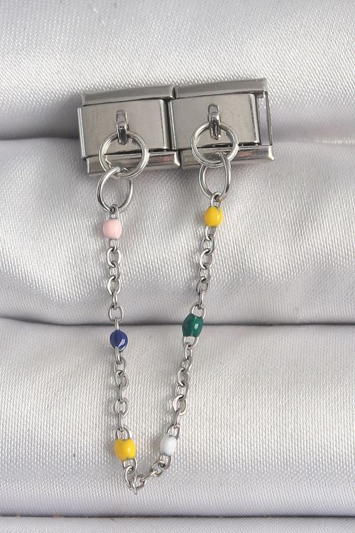 YRTCL 316L Çelik Gümüş Renk 2'Li Sallantı Zincir Model Nomination Charm