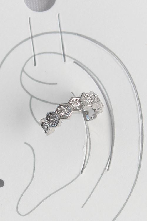 YRTCL Pirinç Gümüş Renk Bal Peteği Model Zirkon Taşlı Kadın Kıkırdak Küpe