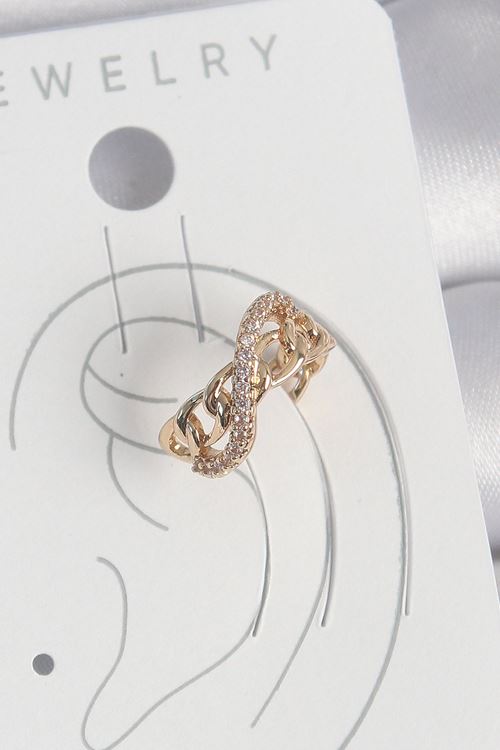 YRTCL Pirinç Gold Renk Zirkon Taşlı Sonsuzluk Zincir Model Kadın Kıkırdak Küpe