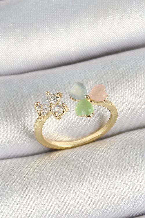 YRTCL Pirinç Kalp Figürlü Zirkon Taşlı Gold Renk Ayarlanabilir Kadın Yüzük