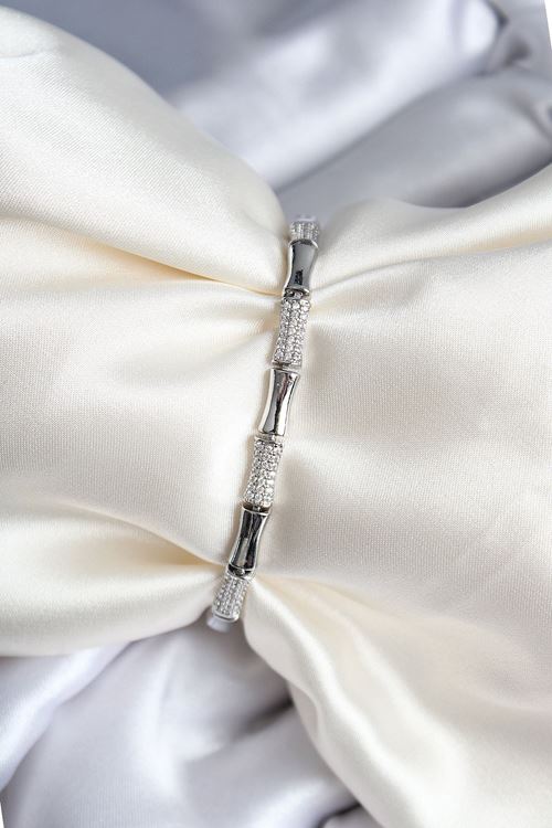 YRTCL Pirinç Kemik Model Zirkon Taşlı Gümüş Renk Kadın Bileklik