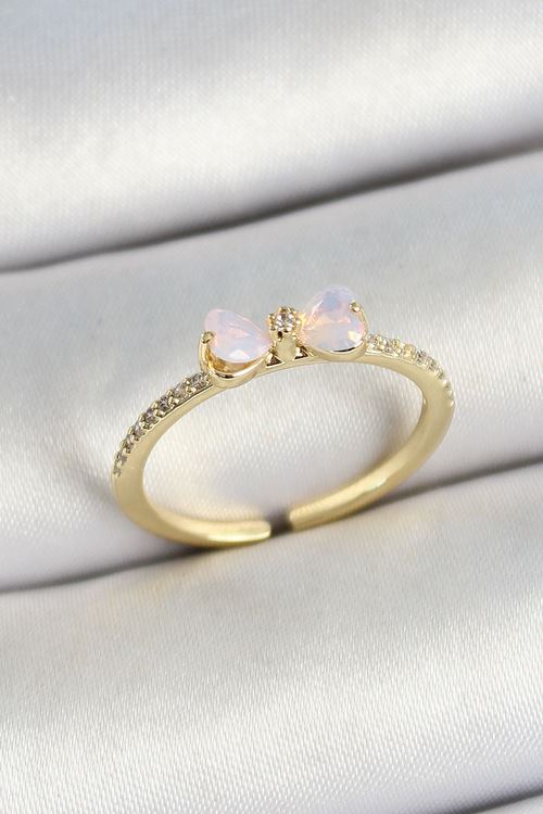 YRTCL Pirinç Fiyonk Figürlü Zirkon Taşlı Gold Renk Ayarlanabilir Kadın Yüzük