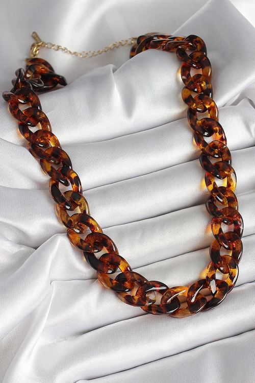 YRTCL Leopar Desenli Mika Kalın Zincir Kadın Kolye