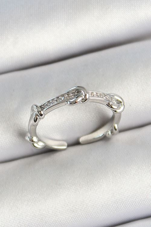 YRTCL Pirinç Düğüm Figürlü Zirkon Taşlı Gümüş Renk Ayarlanabilir Kadın Yüzük