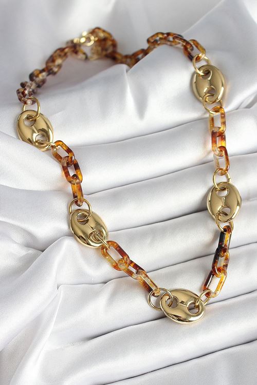 YRTCL Leopar Desenli Mika Gold Renk Zincir Kadın Kolye