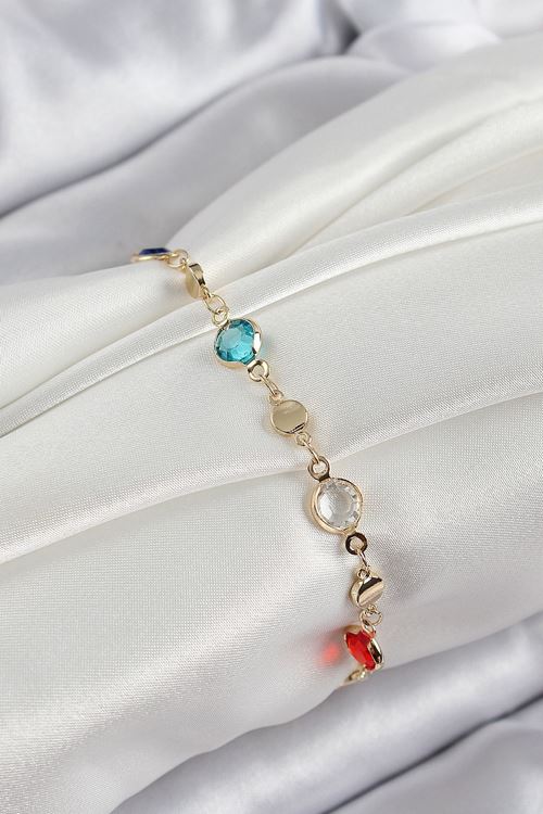 YRTCL Pirinç Karışık Renk Zirkon Taşlı Gold Renk Kadın Bileklik