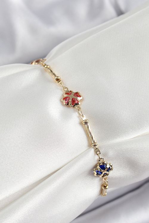 YRTCL Pirinç Gold Renk Karışık Renk Yonca Zirkon Taşlı Kadın Bileklik